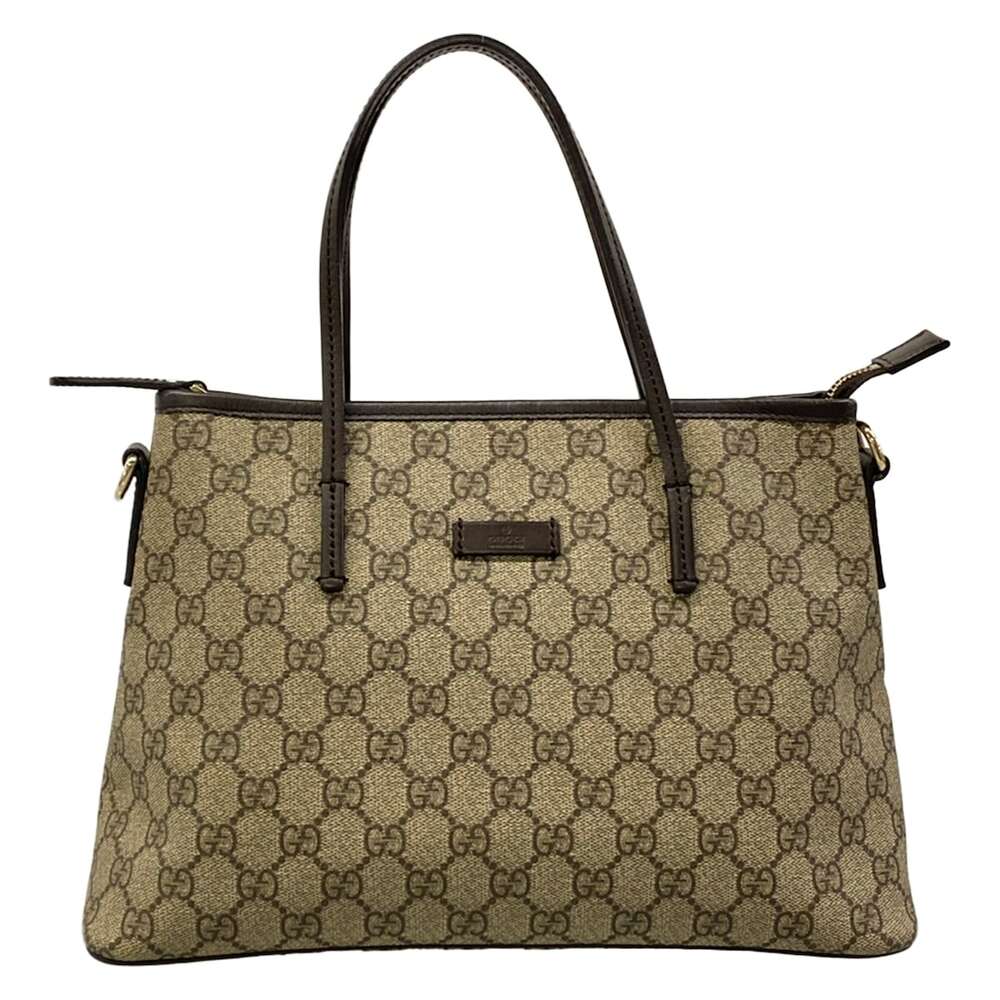 Gucci GG Plus/GG Supreme Handbag 353440 Dark Brown Beige PVC Leather